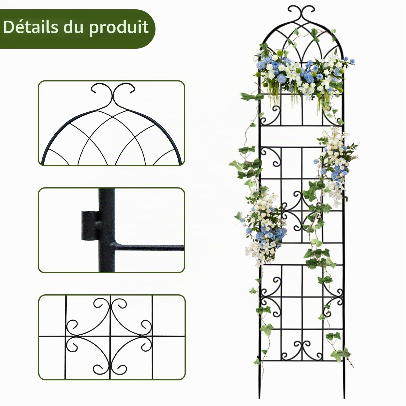 Treillis Plante Grimpante Extérieur en Métal: h220x148lcm Lot de 3 Support Rosier Grimpant Jardin Treillage Fleur en Fer Forge Décoratif