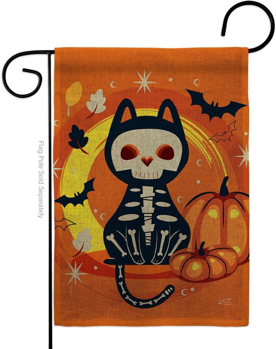Breeze Decor Halloween Black Cat Burlap Garden Flag Fall Witch Trick or Treat Spooky Night Season Autumntime Pumpkin House Decoration Banner Small Yard Gift Double-Sided, 13"x 18.5", Made in USA