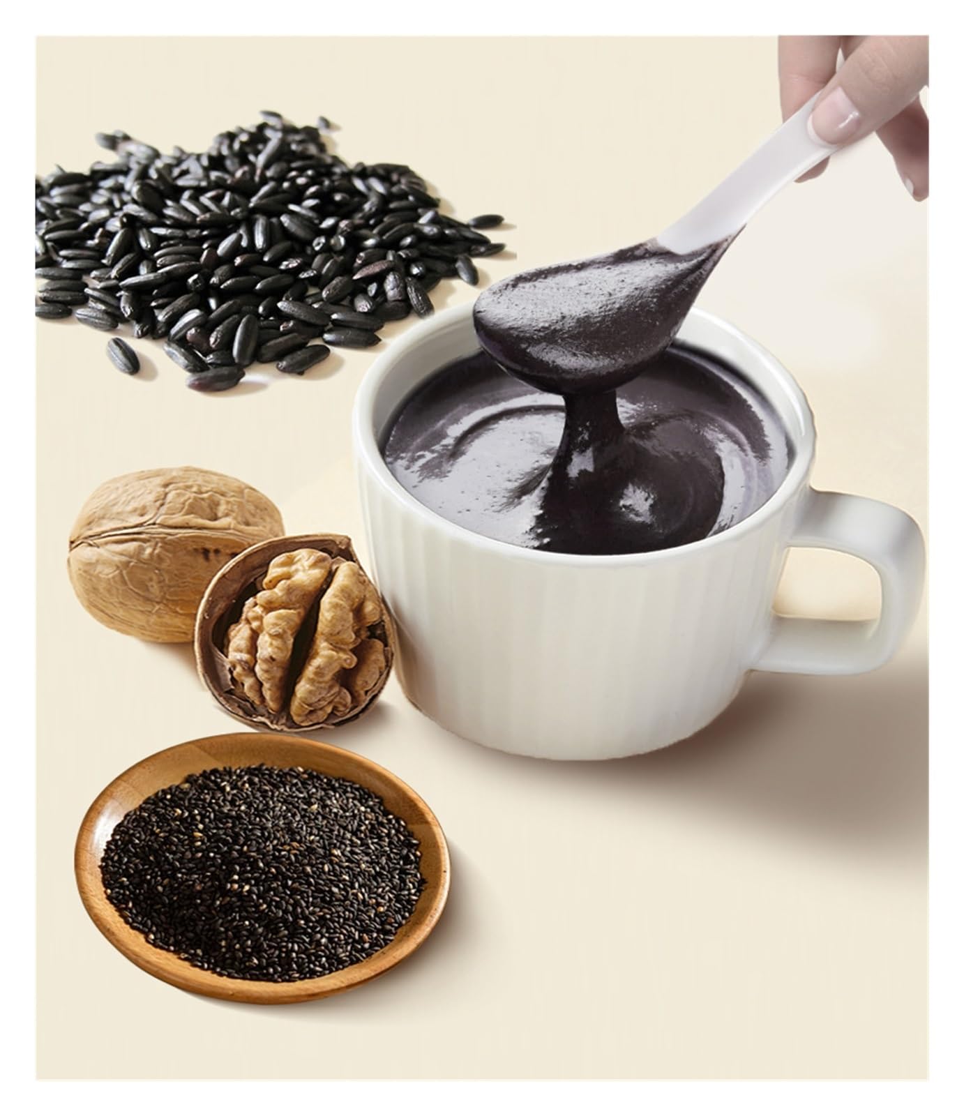 Schwarzes Sesam- und Walnusspulver, 300 g, einzeln verpackt, fein und rückstandsfrei, einfach zuzubereiten(1pcs)