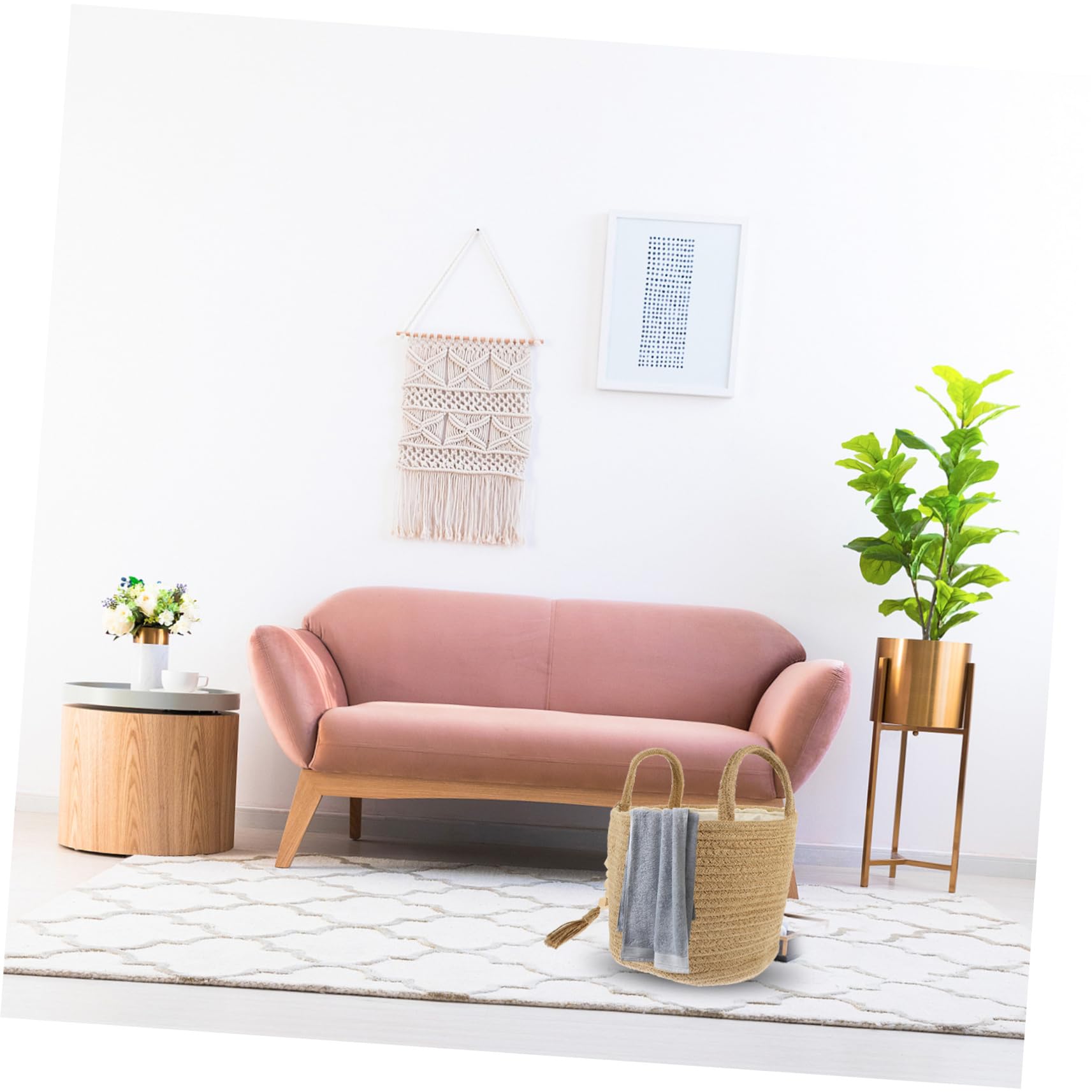 Cesta Forrada De Yute Tejida Cesta De Almacenamiento De Cuerda De Algodón Asa Hogar Para Guardar Artículos Dormitorio o Sala De Estar