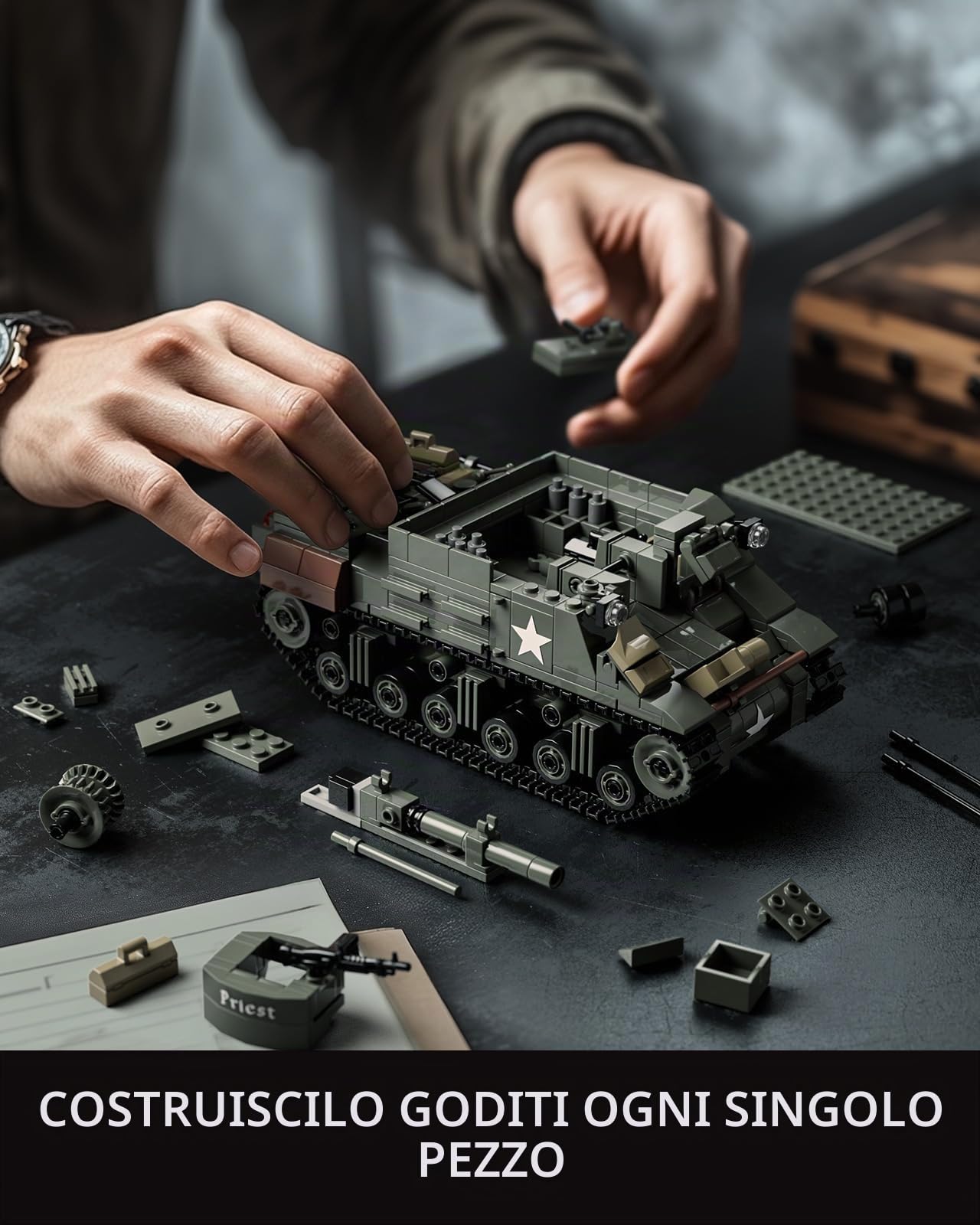 Nifeliz Set di Costruzione del Modello di Carro Armato M7 Priest Militare, Set di Costruzione di Veicoli dell'Esercito Howitzer WW2 per Adulti, Set di Modelli Espositivi dell'Esercito da Collezione e