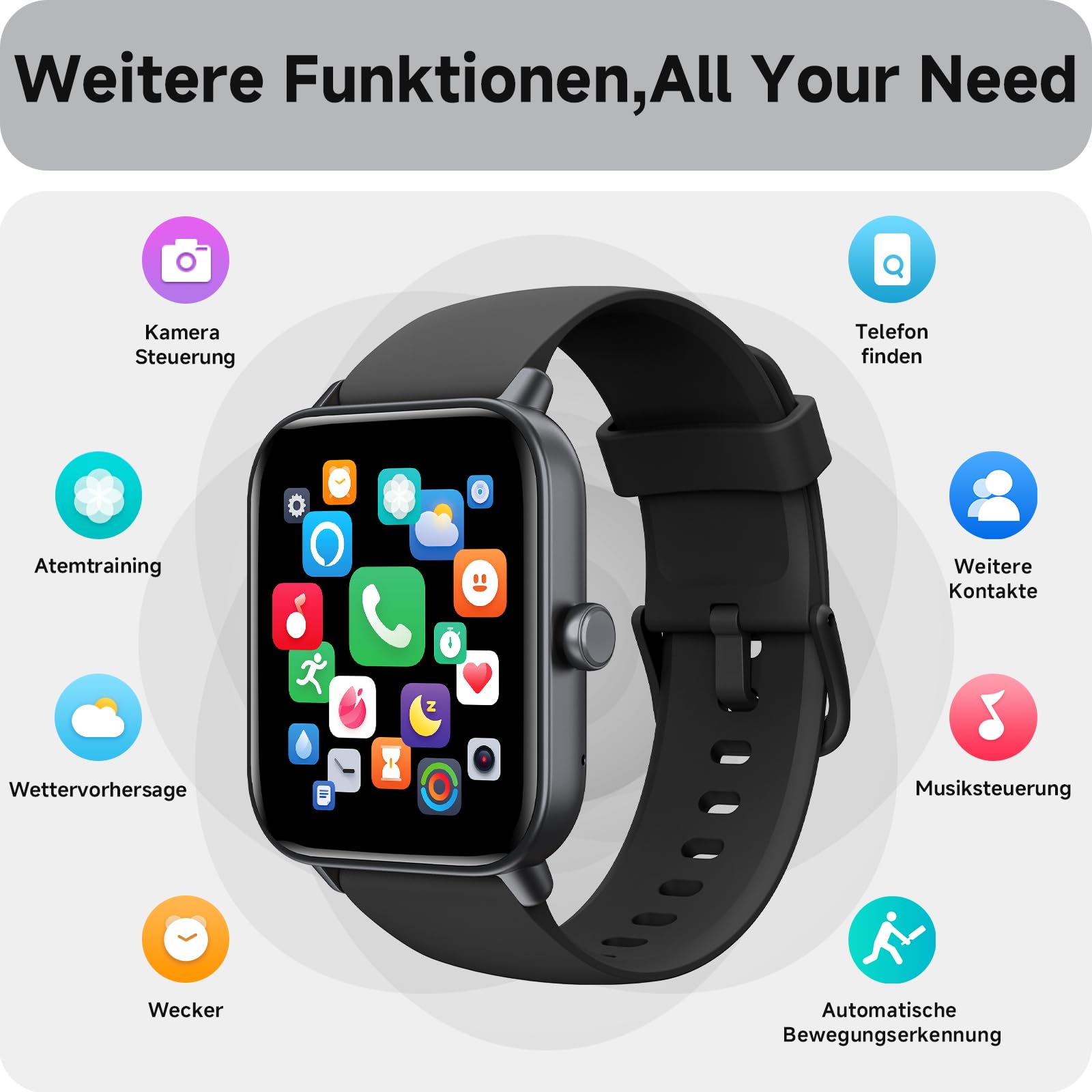 Smartwatch Herren Damen mit Telefonfunktion,1.8" Smart Watch Fitnessuhr mit Whatsapp und Alexa,Herzfrequenz Schlafmonitor,120+ Sportmodi Fitness Tracker,IP68 Wasserdicht Uhren für Samsung/Android/iOS