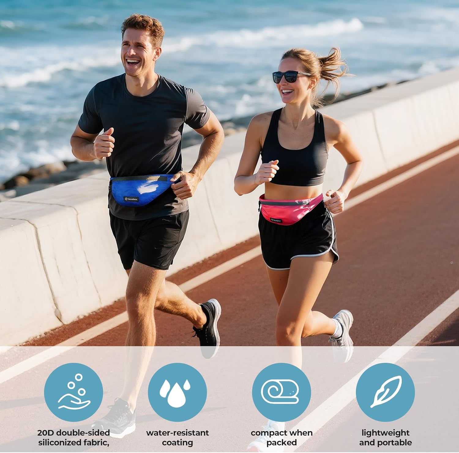 Vavabox Extremely Light Fanny Packs for Women, Crossbody Bag for Men Travel Bum Bag With 2 Zippers Water-Resistant Waist Bag for Running Walking Hiking (Black) - Image 5