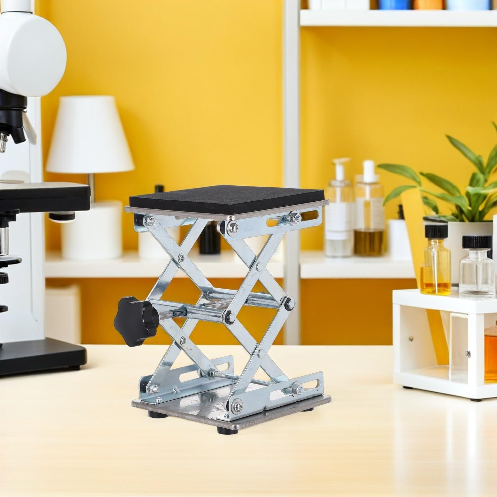 Mini Gato Plataforma de 6x6 Pulgadas Elevador de Tijera de Laboratorio de Acero Inoxidable y Altura Ajustable de 70-260mm para Proyectos Científicos