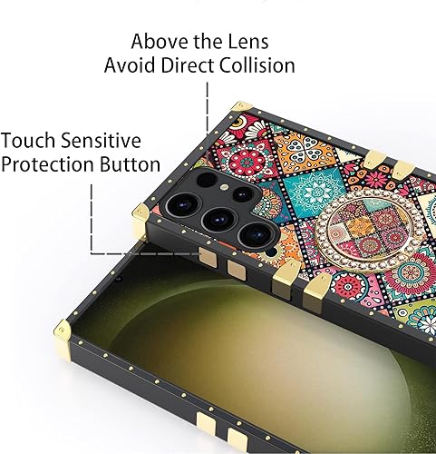 Miniatura 9 de nancheng Funda ultra cuadrada para Samsung Galaxy S23 (2023) para niñas y mujeres, linda flor, pétalo, estrella, cielo, con anillo y correa de