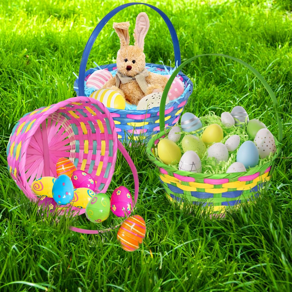 CAMIRUS Gewebter Osterkorb, Ostereierkorb mit klappbarem Griff, für Ostereiersuche, Party, Picknick, 4 Stück
