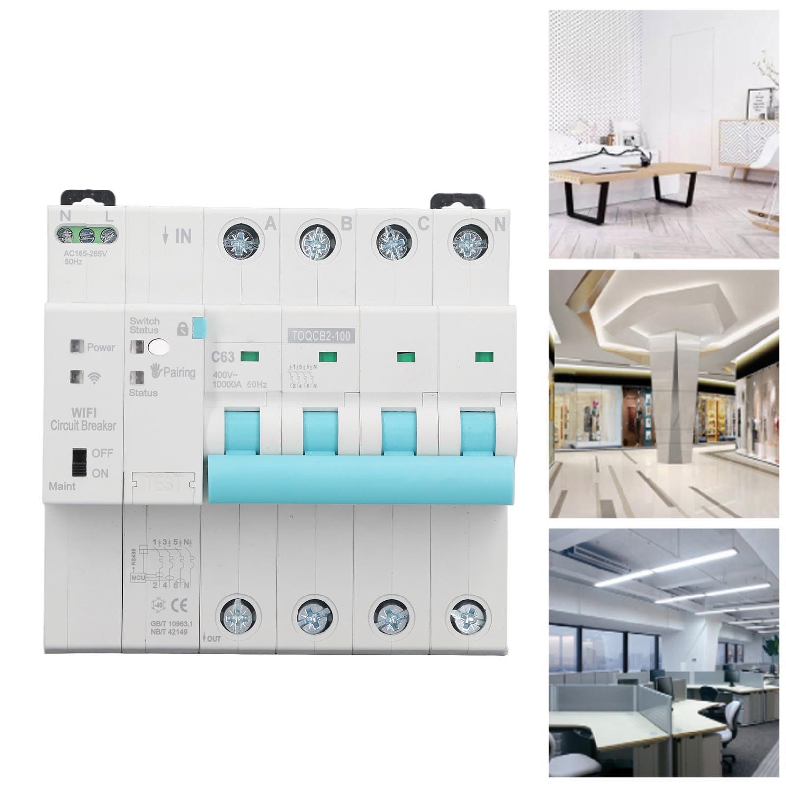 Smart WiFi Wireless Circuit Breaker DIN Rail Elettricità Monitor Interruttore per Elettrodomestici 4P 145 a 295V 63A