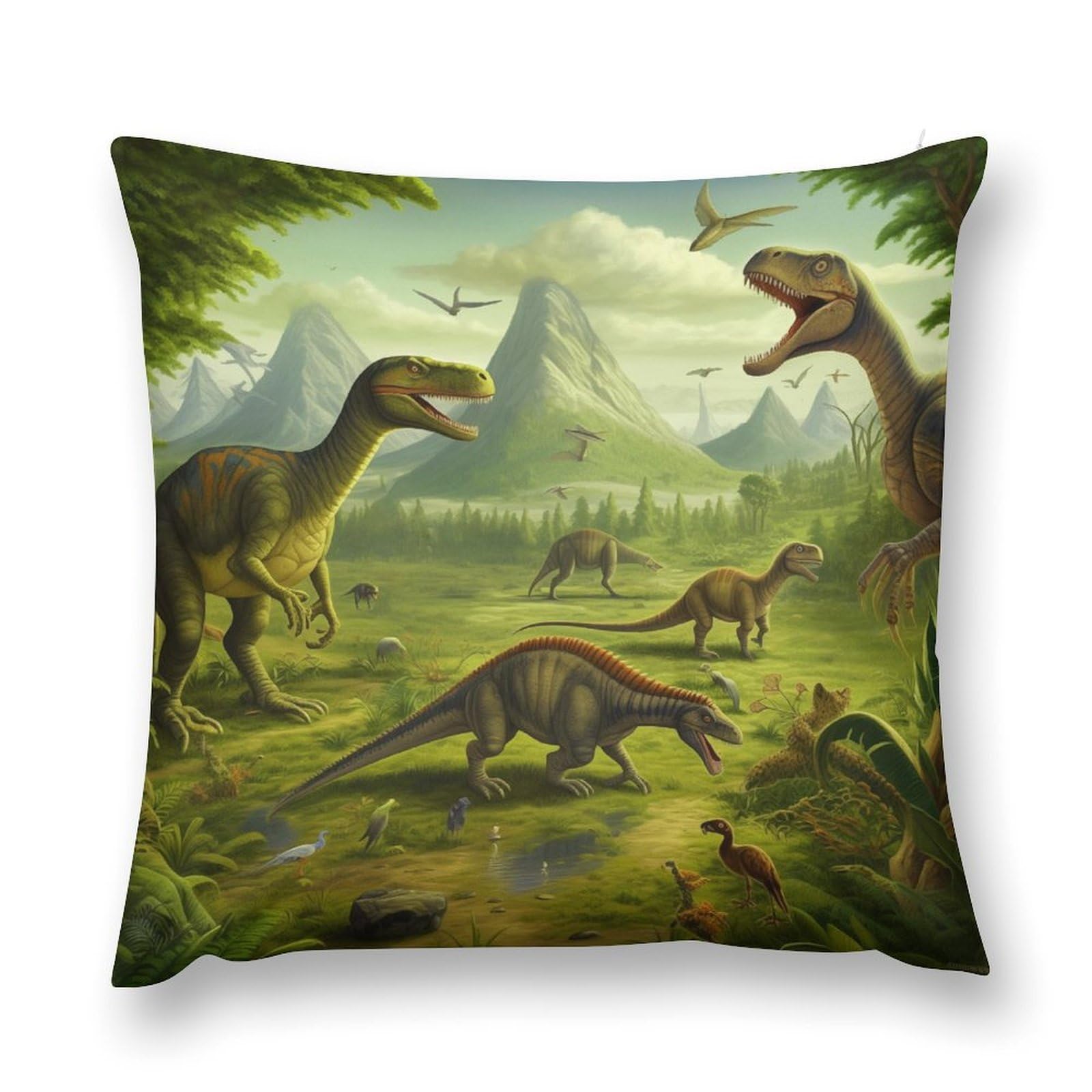 Dinosaur Throw Pillow Cover for Kids, Tropical Volcanic Pillowcases Jungle Landscape Dinosaurs Dinos Animal Couch Sofa Cushion Case for Home Decor Boys Bed 18x18inch