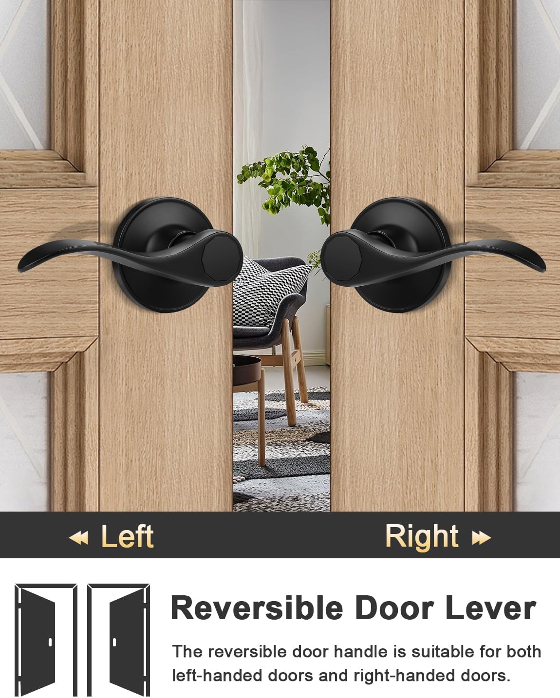 Tinewa Camelot Trim Lower Half Handleset, Matte Black Finish, Upgated Entry Door Handle with Accent Wave Door Lever for Electronic Keypad with Drop Interior Left Handed Lever