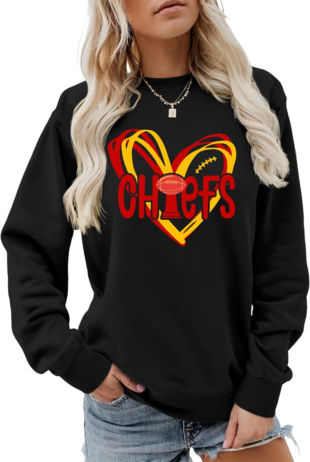 Football Sweatshirt Women Game Day Sweatshirts Football Team Fans Pullover Shirt Heart Graphic Long Sleeve Tops - Image 6