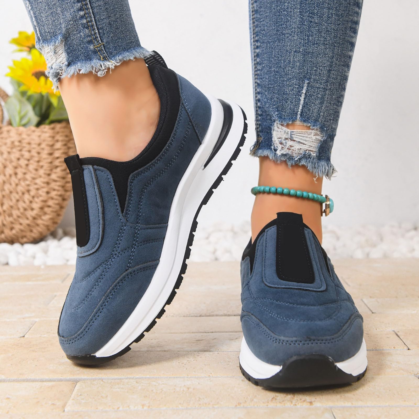 Zapatillas de deporte para mujer Slip On Zapatillas Anchas H Zapatos