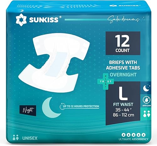 SUNKISS TrustPlus - Pañales para adultos con pestañas, unisex, desechables, para incontinencia, para hombres y mujeres, control de olores, talla L,