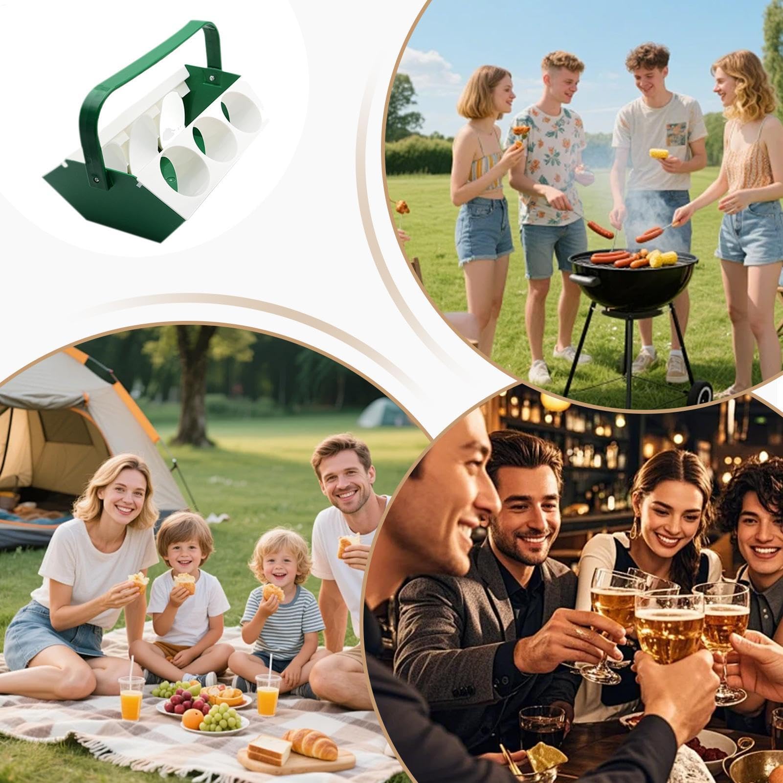 Porta bevande con manico, vassoio portatile per il trasporto della birra con scomparto per il ghiaccio, 6 scomparti, per viaggi, campeggio, pesca, escursionismo, escursioni, sport, uscita, giardino