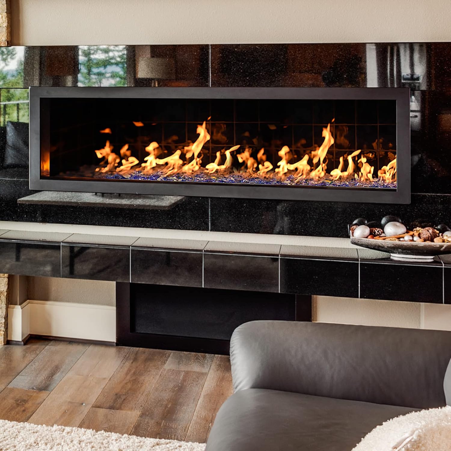 SHINESTAR 30LB Fire Pit Glass, Reflective Fire Glass for Propane Fire Pit, Fireplace, 1/2 Inch, Cobalt Blue