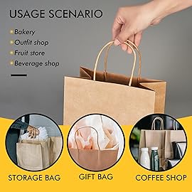 RACETOP Gift Bags 25Pcs 8x4.5x10.8 Inch Brown Paper Bags with Handles Bulk, Brown Kraft Paper Bag, Retail, Party, Shopping, Favor