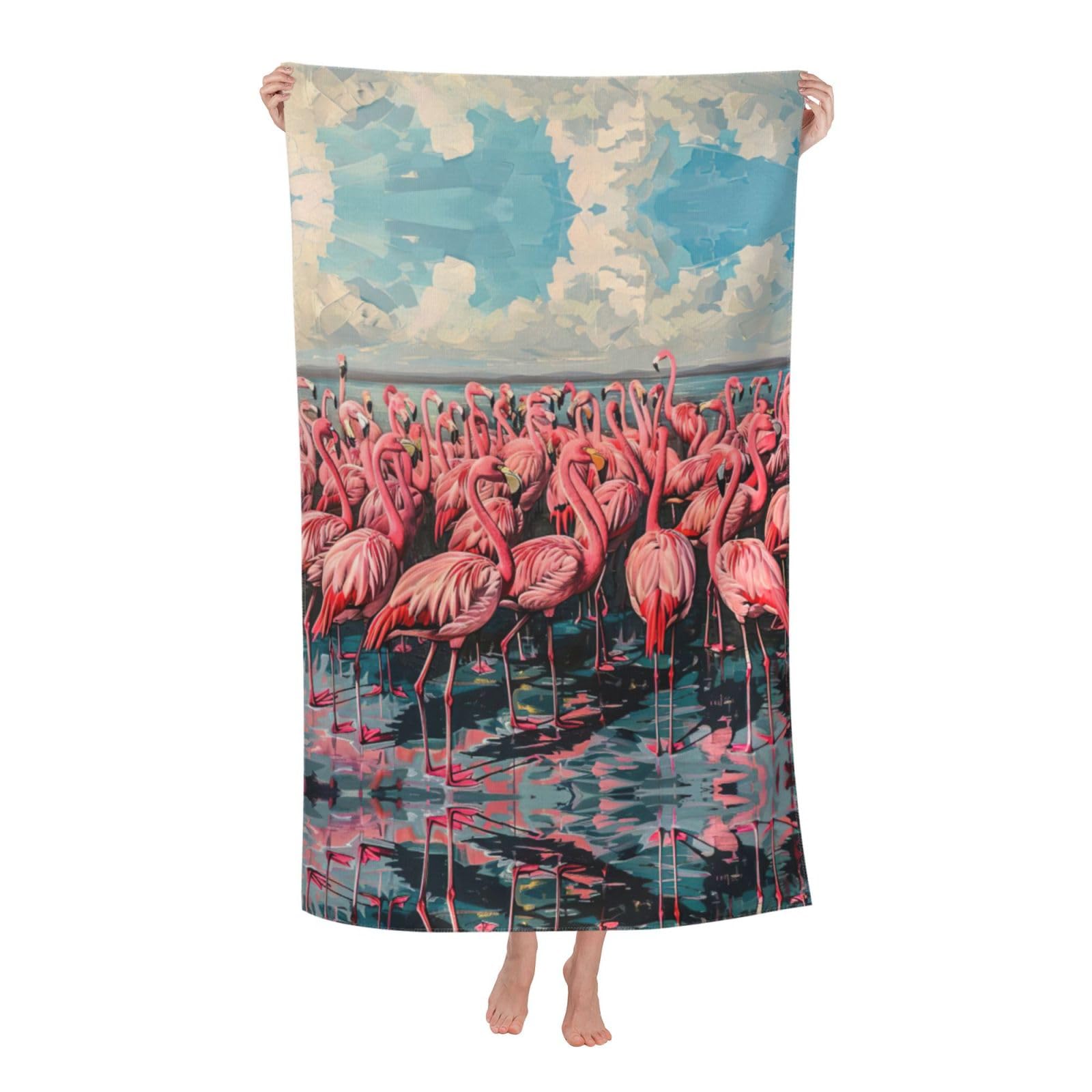 KPXXAQT Flamingo Print Oversized Adult Beach Towel Quick-Dry Travel Swimming Camping Outdoor Adventures