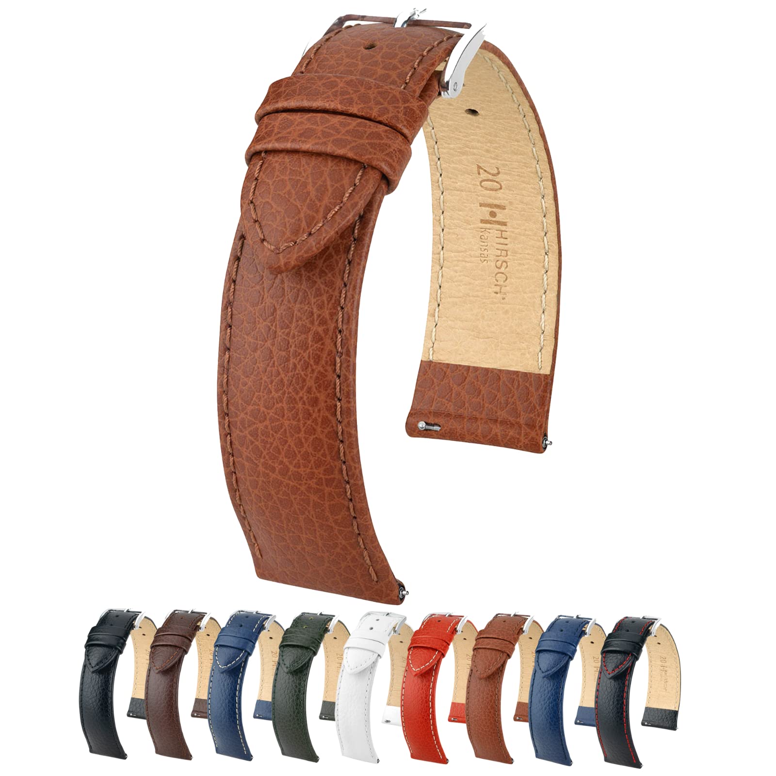 HIRSCH HHIRSCH Kansas Premium Leather Watch Bands - Soft & Flexible, Comfortable Feel, Excellent Quality - Multiple Colors - 18mm, 20mm, 22mm & More