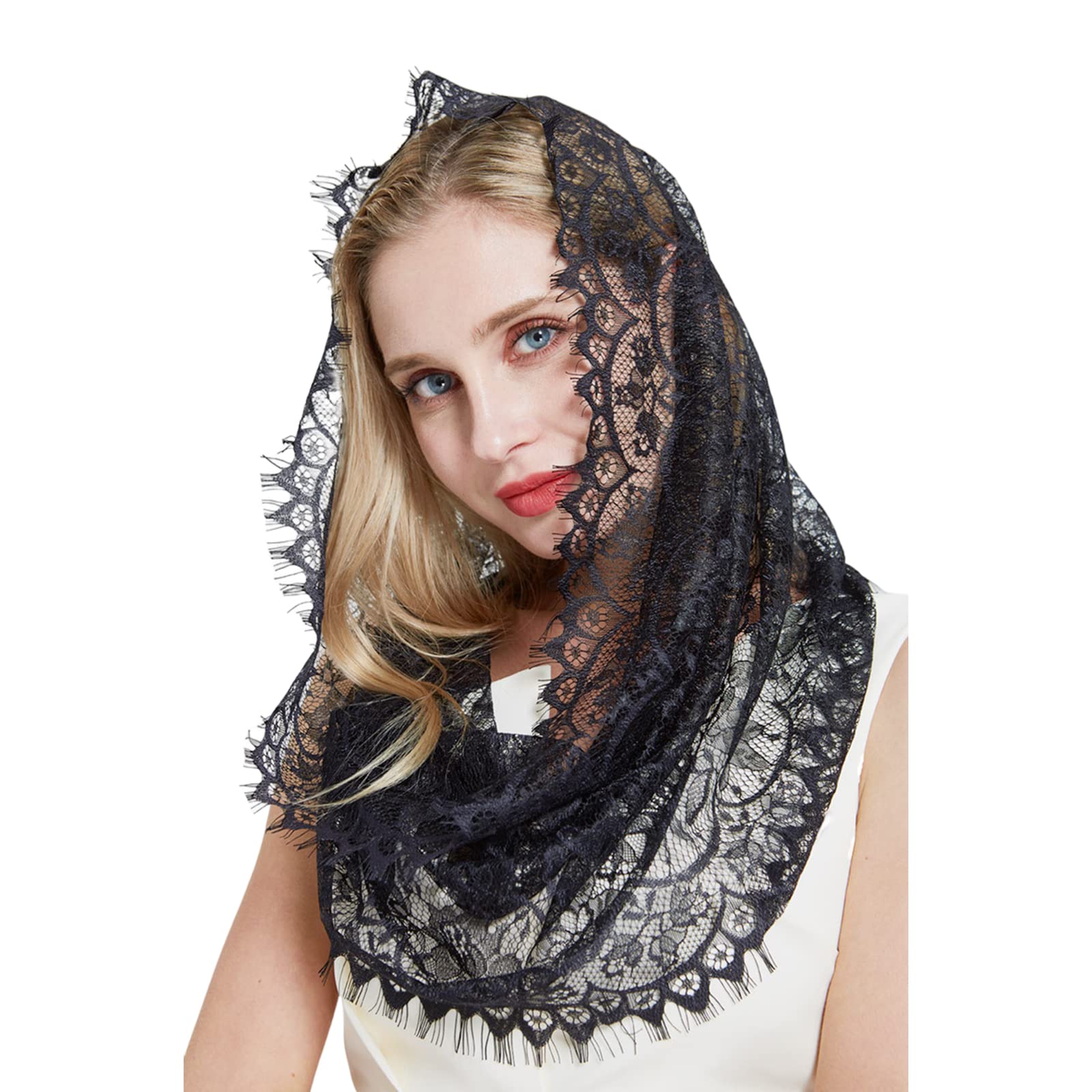 QishGO Mantilla Veil Catholic Church Veil Lace Head Cover Women Church Mass Veil Headcovering Latin Mass Chapel Veil Mass Veil