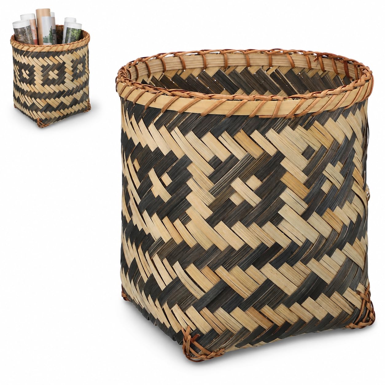 DOITOOL Woven Bamboo Waste Paper Bin, 20 cm Decorative Basket