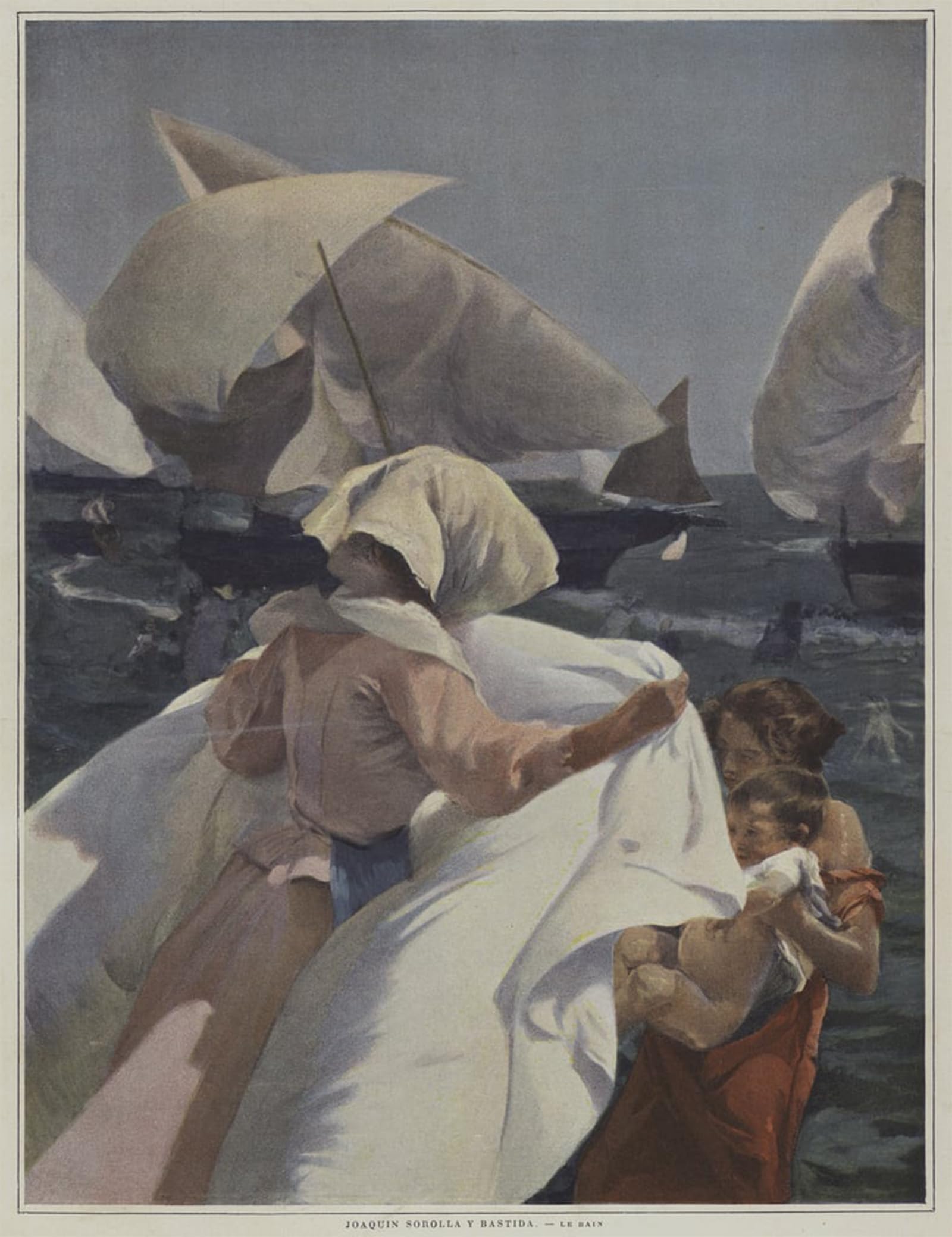 ARTXLXXBN Famous Painting Canvas Artwork Graffiti Print The Bath by Joaquín Sorolla Portrait Canvas Image for Home Decor 60x90cm