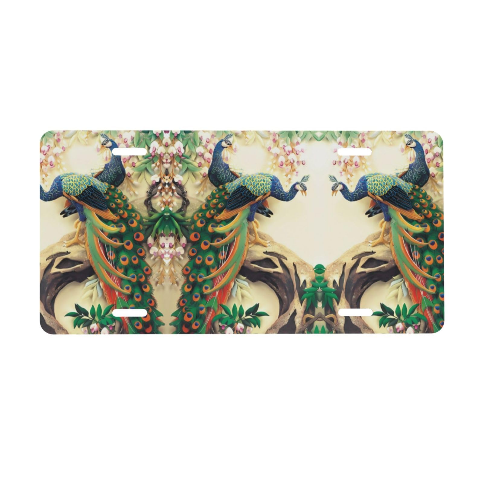 Oriental Peacock on Tree Printed License Plate Cover Aluminum Car Front License Plate Decor Car Tag for Truck RV SUV