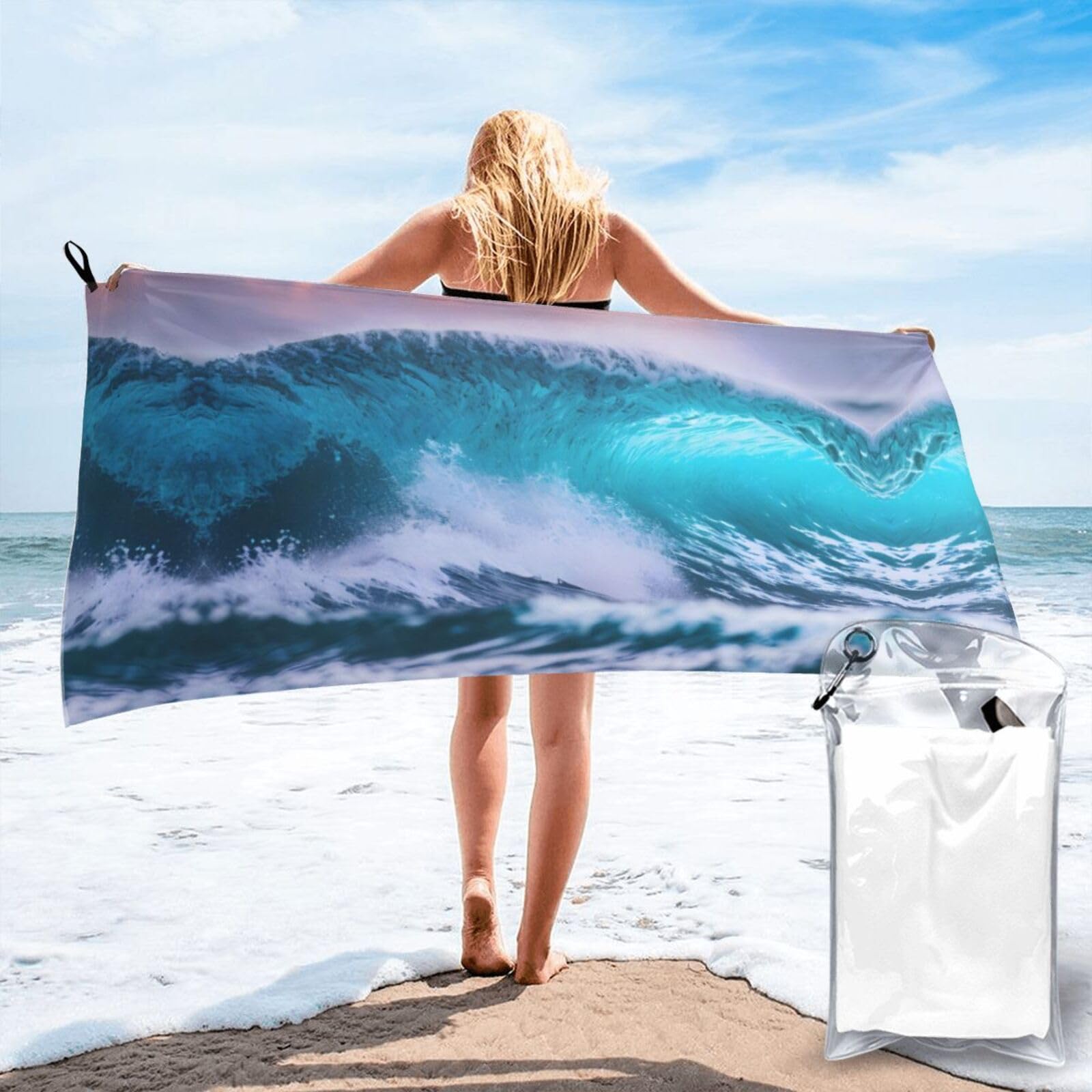 Toalla grande de baño premium de olas de océano azul: suavidad y confort para spa