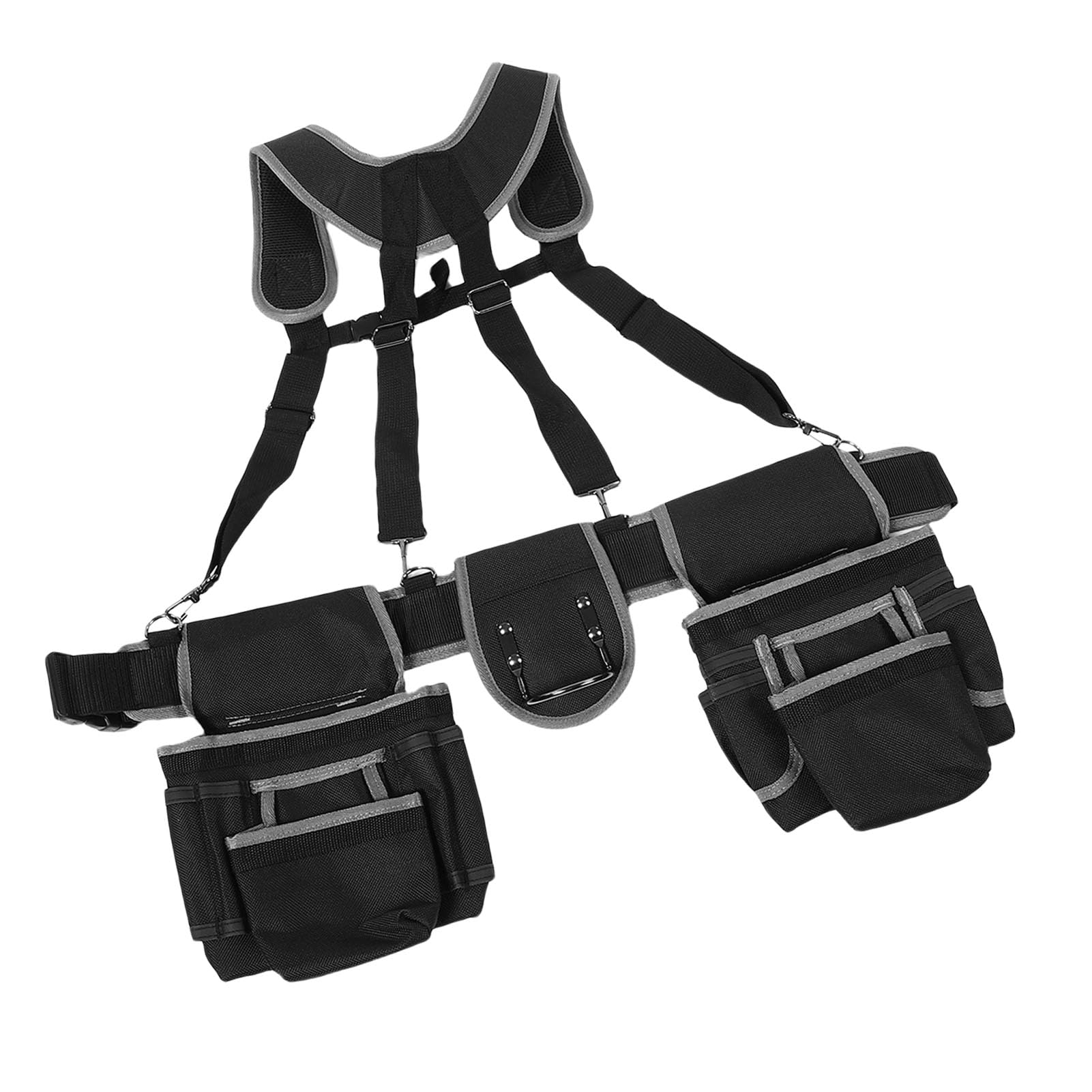 Jiawu Cintura per Attrezzi con Bretelle, Organizer per Cintura per Attrezzi Regolabile in Tessuto Oxford, per Resistente con Tasche Multifunzionali, Comode Bretelle per Carpenteria Edile