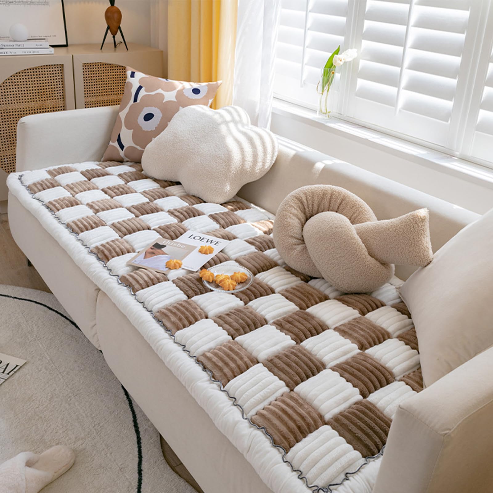 Funnyfuzzy Pet Canapé Matelas, Plaid Carré Canapé Coussin Crème Matelas Housse De Protection Meubles Plancher Chien Animal Chat Housse De Protection, Lavable En Machine(Size:19.6*19.6 in,Color:Dark Br