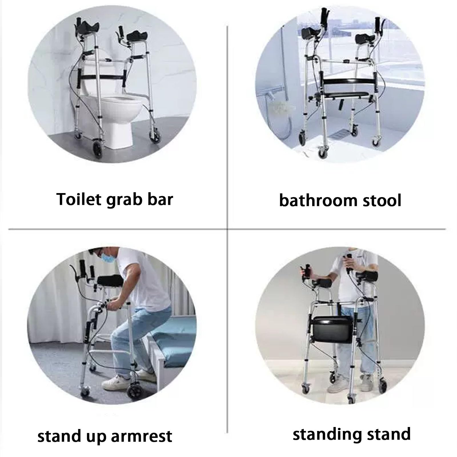 Ausili per la deambulazione per Anziani, Supporto per Carrello Multifunzionale, deambulatore Medico Portatile con Altezza Regolabile, Camminata in Piedi Pieghevole, ergonomico (A)