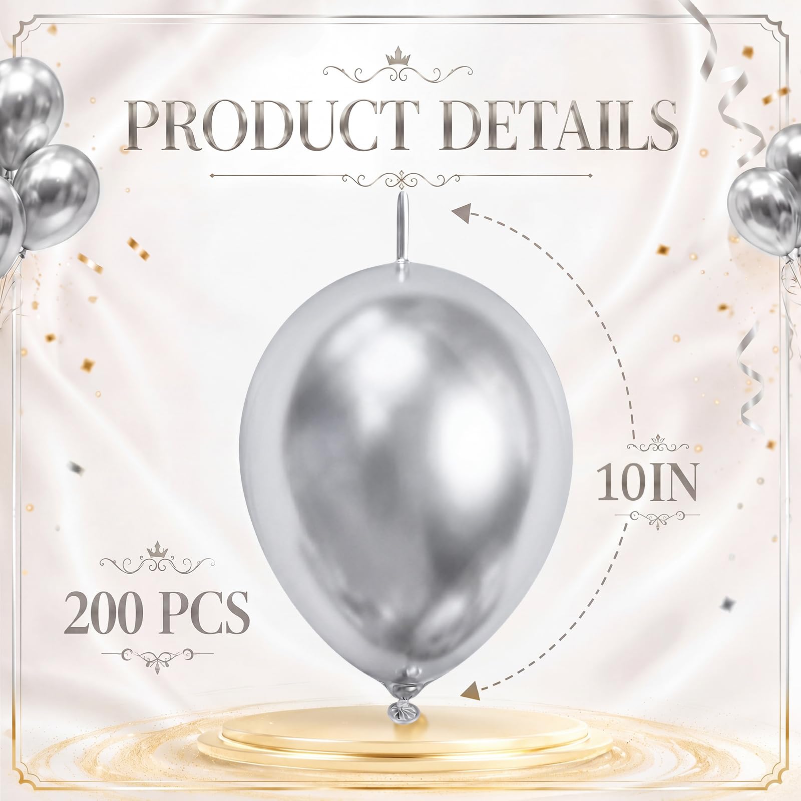 Gejoy 200 palloncini in lattice per compleanni, baby shower, matrimoni, lauree, anniversari, decorazioni per feste (argento metallizzato, 25,4 cm)