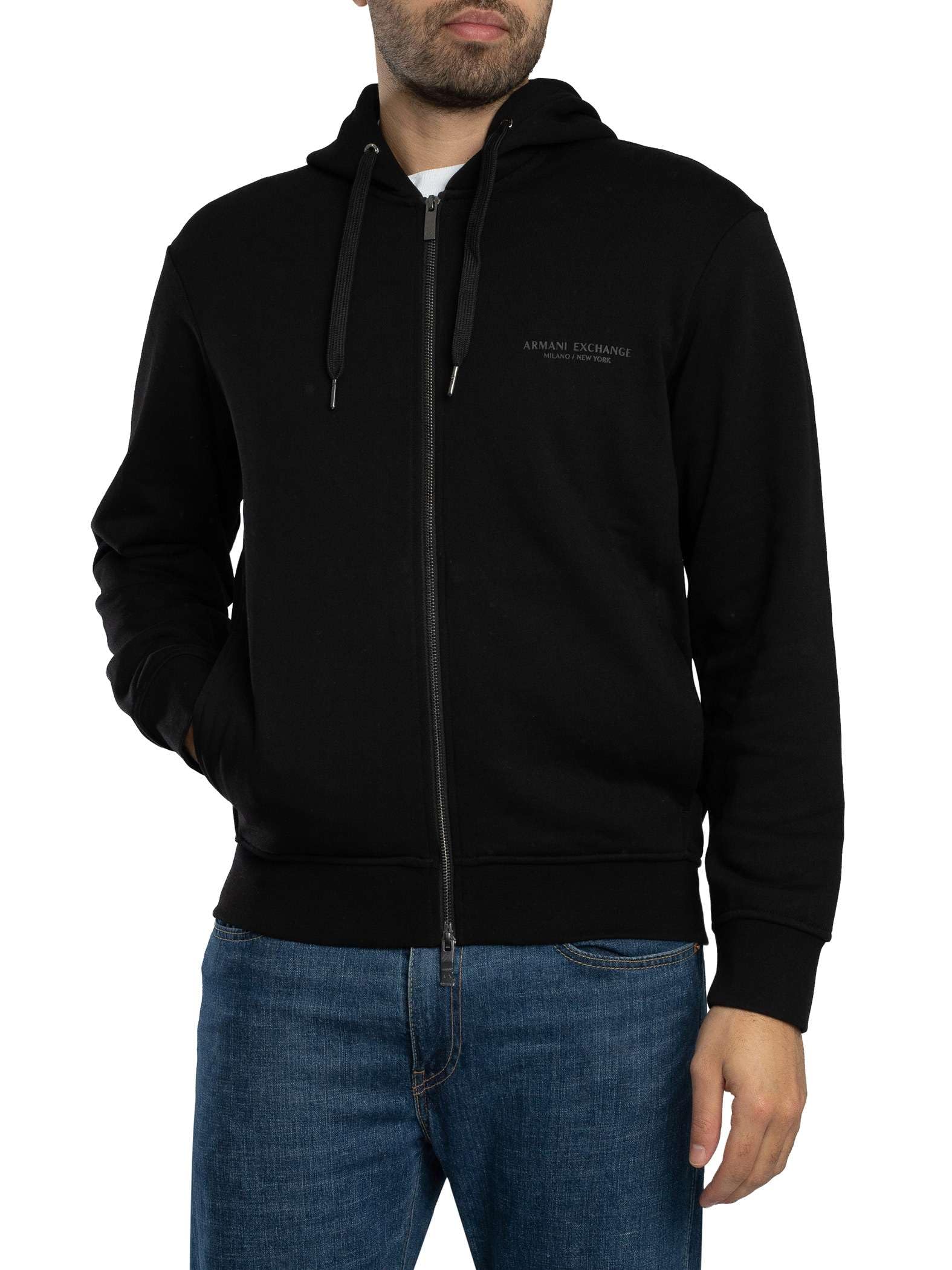 Armani Exchange Genuine Cotton, Zipped, Long Sleeve Side Logo Felpa con Cappuccio Uomo (Pacco da 1)