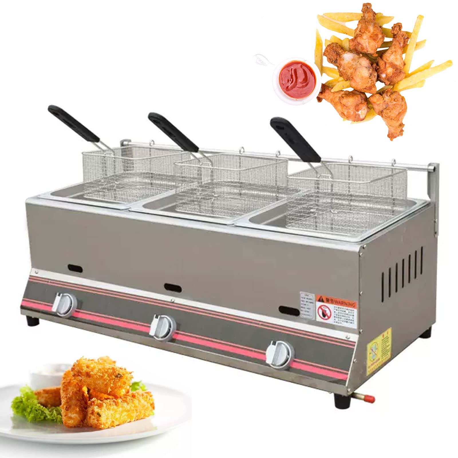 IUokLU Deep Fryer Commercial Gas Manual Temperature Adjustment Stainless Steel Infrared Energy-Saving with Removable Basket Chip Fryer Fast Heating Energy Saving and Easy Clea,Style5 (Style4)