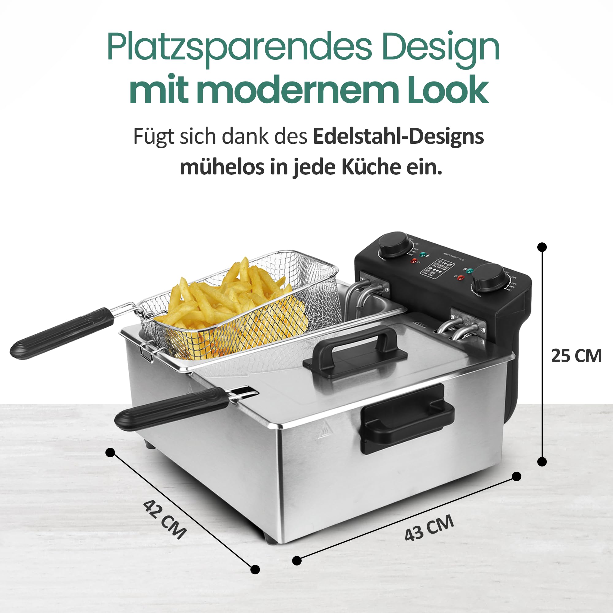 EMERIO 2x 3.0L Öl-Fritteuse mit Kaltzonen Technologie | Doppelkammer | Thermostat | kein bitterer Geschmack mehr | 3300 W | Tank aus Edelstahl | PFAS frei | einfache Reinigung | Thermostat | DF-120485