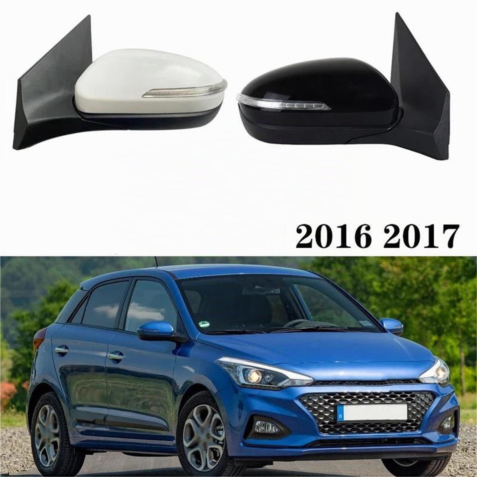 Specchietti Esterni Completi per Hyundai per I20 16 17 Gruppo Specchietto Retrovisore Pieghevole Indicatore Direzione Riscaldamento Regolazione Specchietto Retrovisore(Nero,5 Wire R)