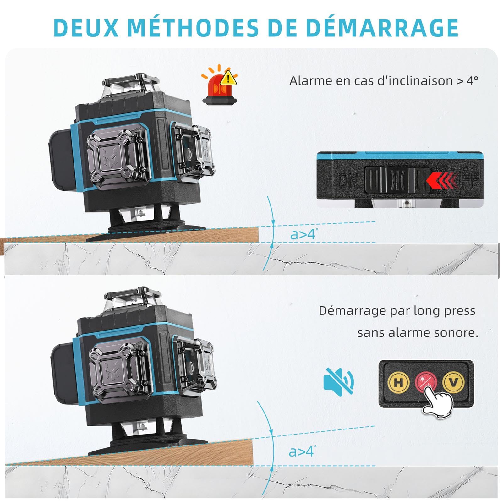 Niveau Laser avec Trepied, 4 x 360 ° Autonivelant Niveaux Laser Chantier 4D 16 Lignes Vert Laser Rotatif Professionnel Laser Level en Croix avec 1.5 M Trépied, Rechargeable Batterie 6000mAh