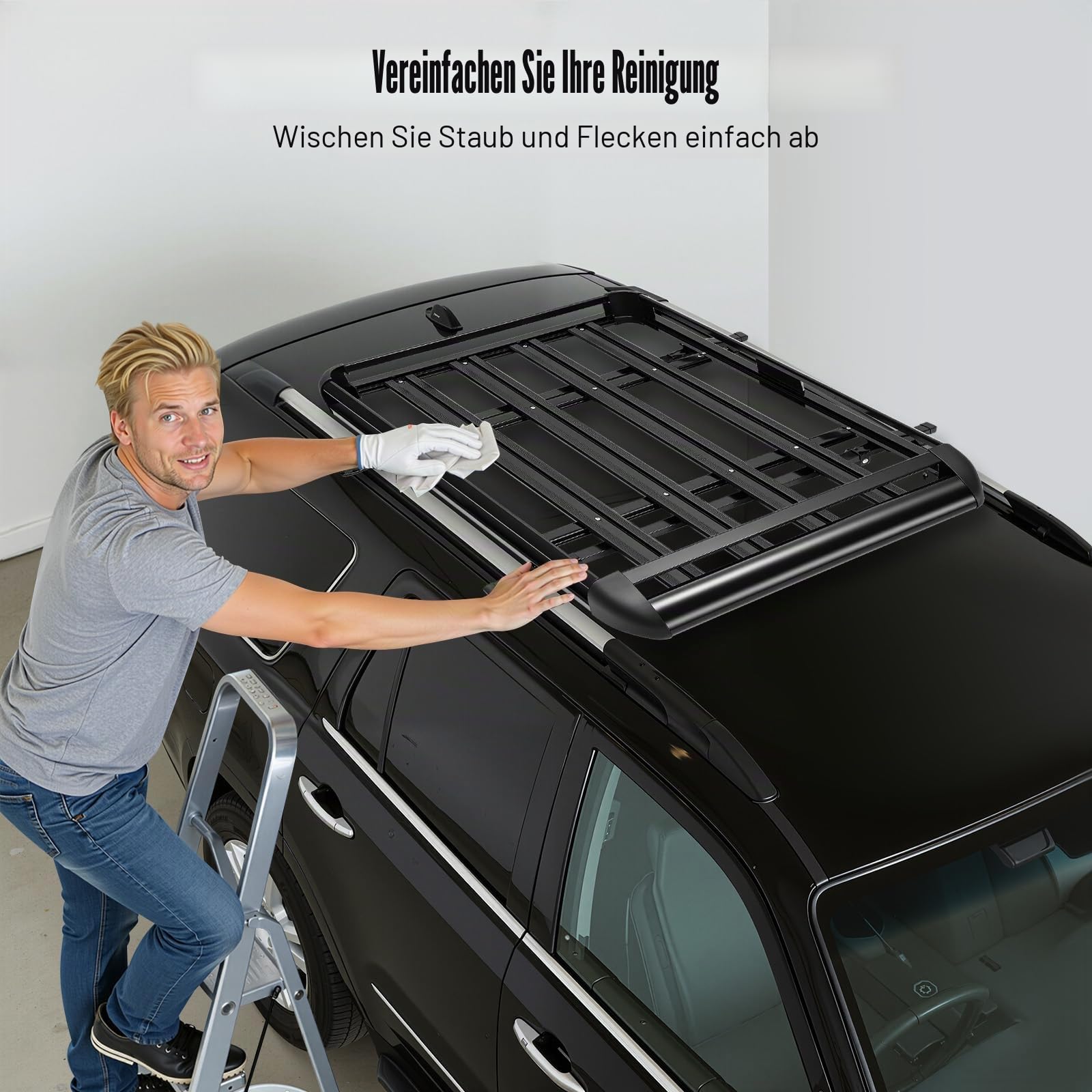 Dachgepäckträger Universal Dachkorb Auto Dachkorb Korb Aluminium Gepäckkorb Dachträger Schwarz Universal Korb Relingträger für Alle SUV-Modelle,127x91CM,Gewichtskapazität 68KG