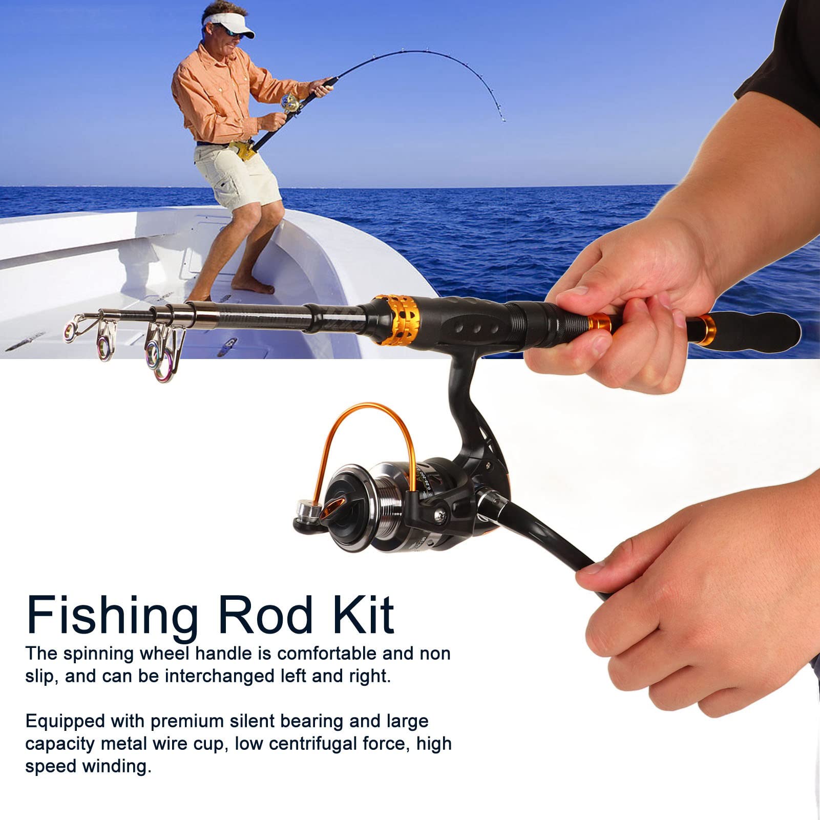 Kit canna da pesca Canna da pesca con esca telescopica e mulinello da spinning AE3000 Combo Set completo di attrezzatura da pesca per pesca d'acqua dolce in acqua salata Materiale
