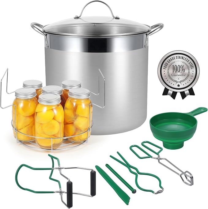 Stainless Steel Canning Pot with Rack and Lid, Large Water Bath Canner, Full Home Canning Supplies Starter Kit, Compatible with Induction and Glass Top Stoves (Green)