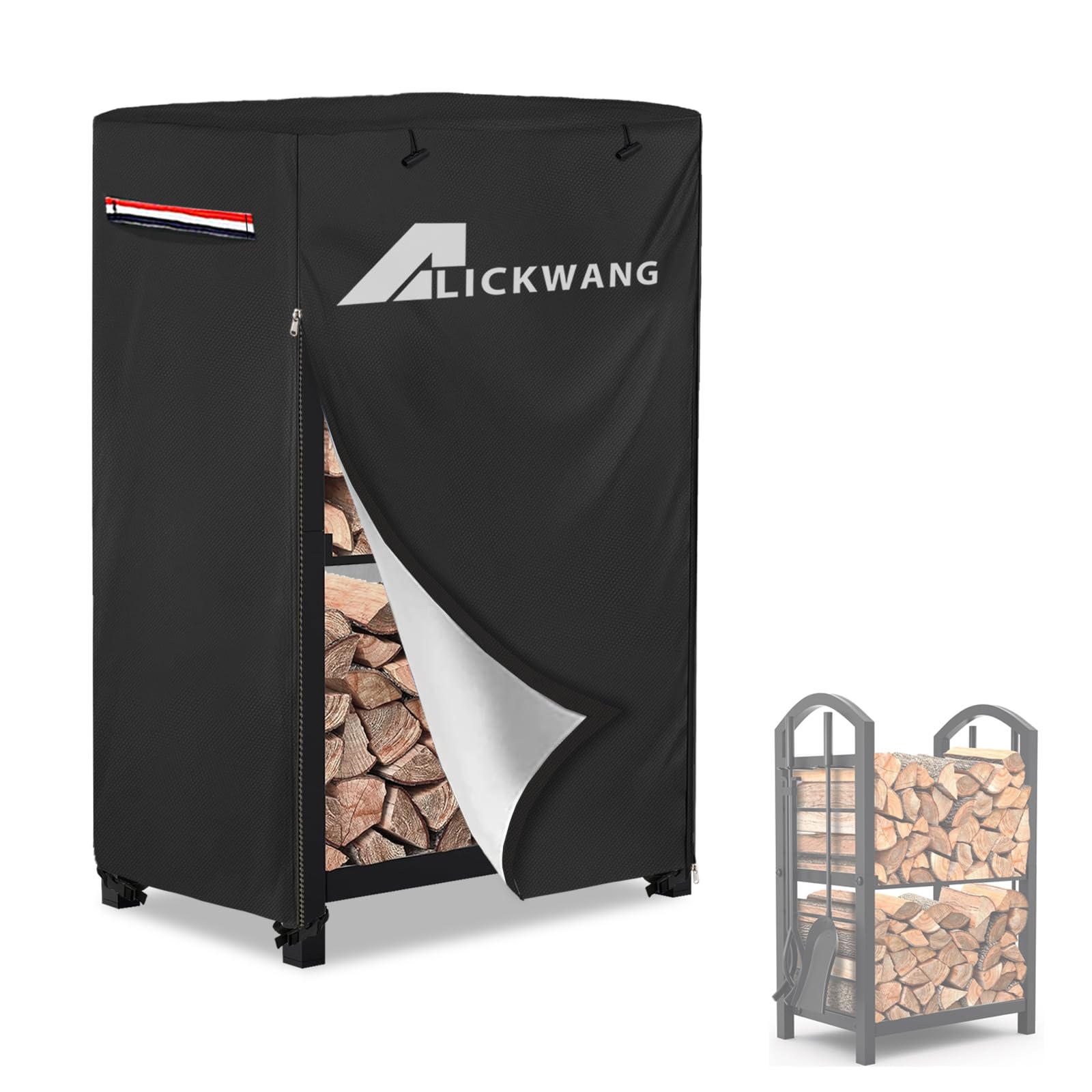 17 Inch Firewood Rack Cover,Heavy Duty 600D Waterproof Outdoor Firewood Storage Rack Cover,Cover for 2-Tiers Small Log Holders for Firewood.(14" D x 17" W x 30" H,Cover Only)