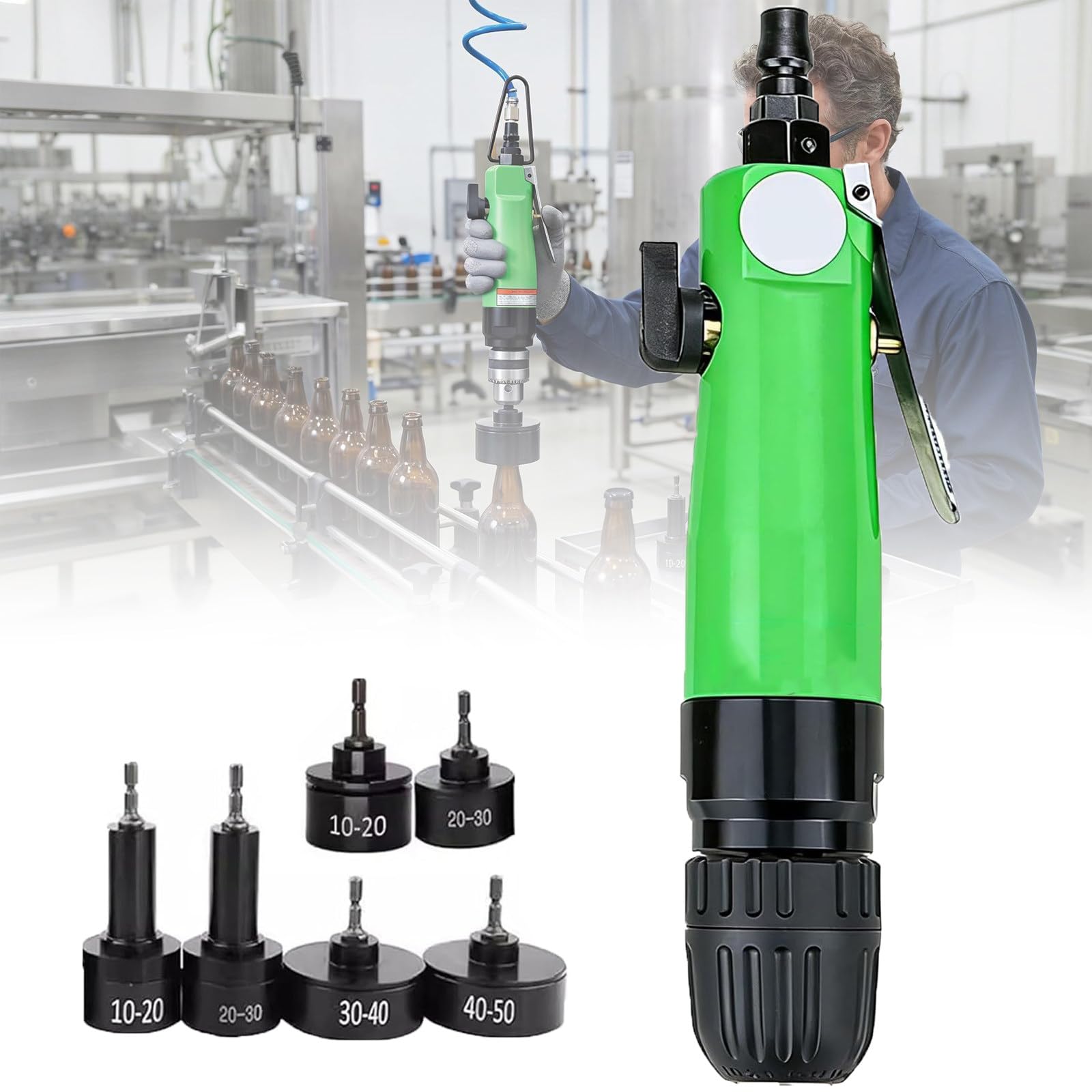 Capper de bouteille pneumatique avec 6 têtes interchangeables et moteur 2500 tr/min