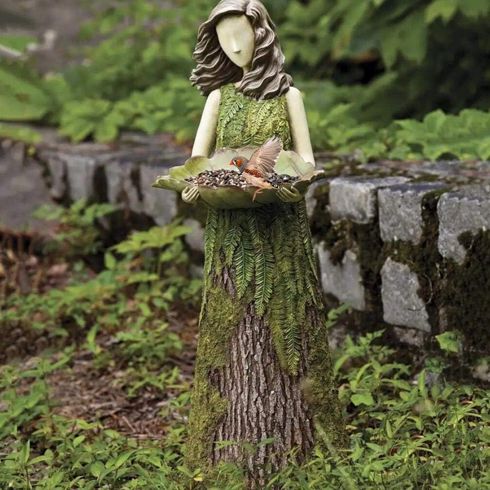 AYNEFY Fairy Garden Statue with Bird Feeder,Lawn Decoration Ornaments Bird Bath Birdbaths Bird Feeder Waterer Tray Garden Art Sculptures for Outdoor Courtyard Yard Decor