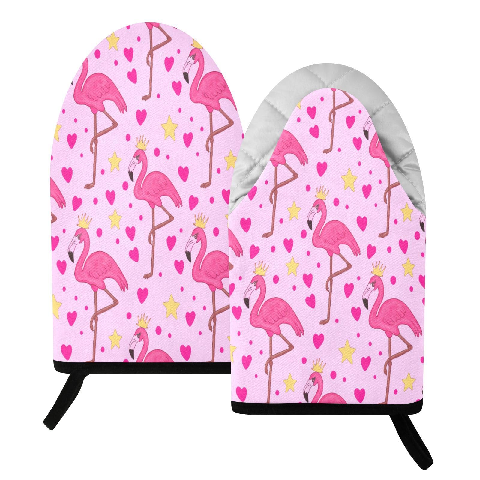 BURSTDDY Flamingos Oven Mitt,Heat Resistant Kitchen Mitts for Cooking