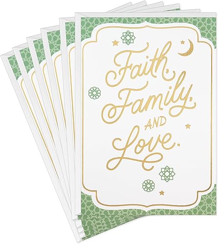 Hallmark Hilo dorado Eid al-Fitr o Eid Al-Adha (6 cartas con sobres) Fe, familia y amor
