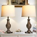 Modern Table Lamps Set of 2, Industrial Beside Lamps with USB A+C Charging Ports & AC Outlet, Nightstand Lamp with Glass Night Light for Living Room Bedroom End Table Decor White(4 Bulbs Included)