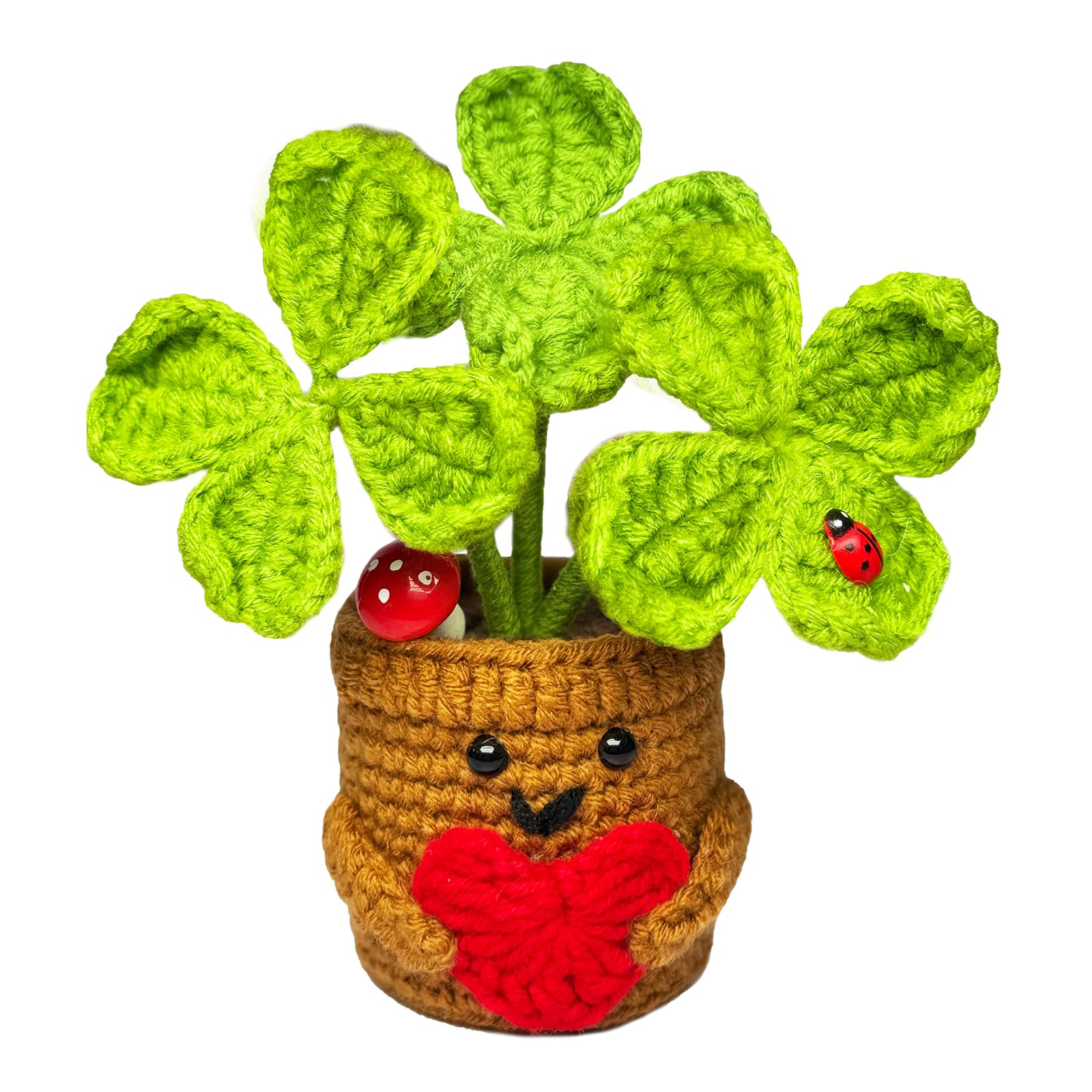 KIAYOO Cadeau Trèfle à Quatre Feuilles, Décorations de Bureau pour la Maison et Le Bureau, Positive Fleurs au Crochet Cadeau pour Lui Elle Hommes Femmes Amis Petit Ami Anniversaire Noël Saint-Valentin