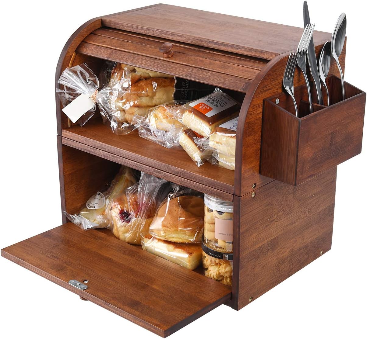 TQVAI Bamboo Bread Box for Kitchen Counter Dobule Layer