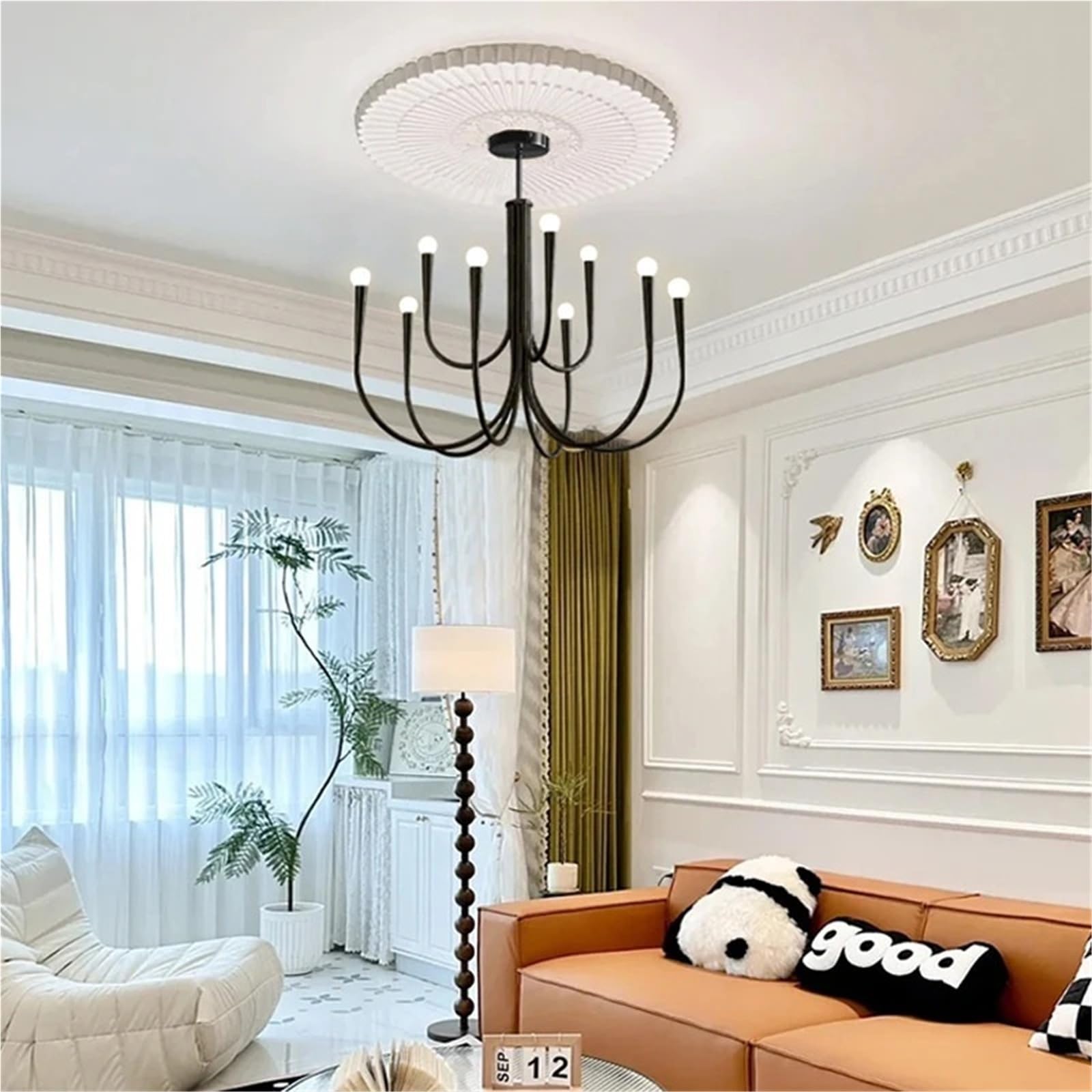 Modern Black Nordic Chandelier Minimalist Curved Pendant Light Adjustable Chandeliers for Living Room Bedroom