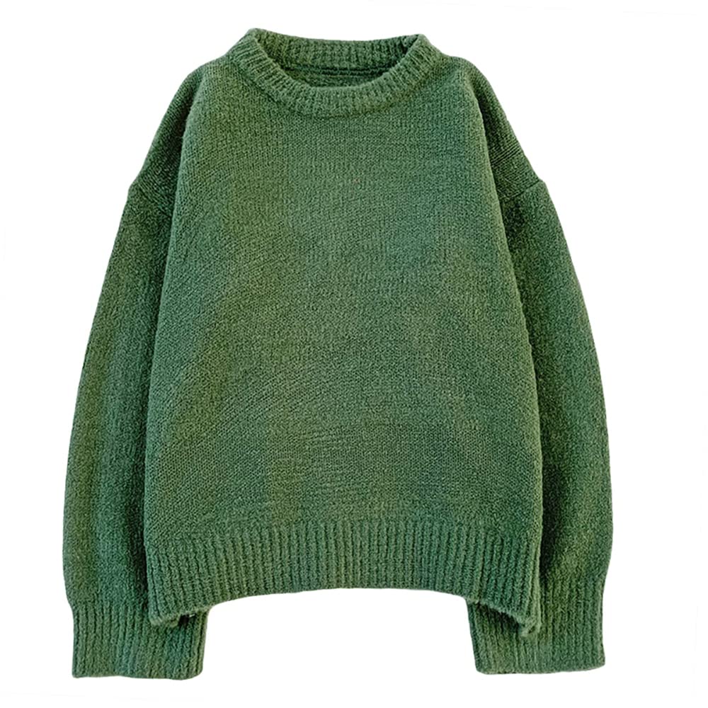 Womens Long Sleeve Crew Neck Loose Mohair Sweater Fuzzy Cozy Oversized Knitted Pullover