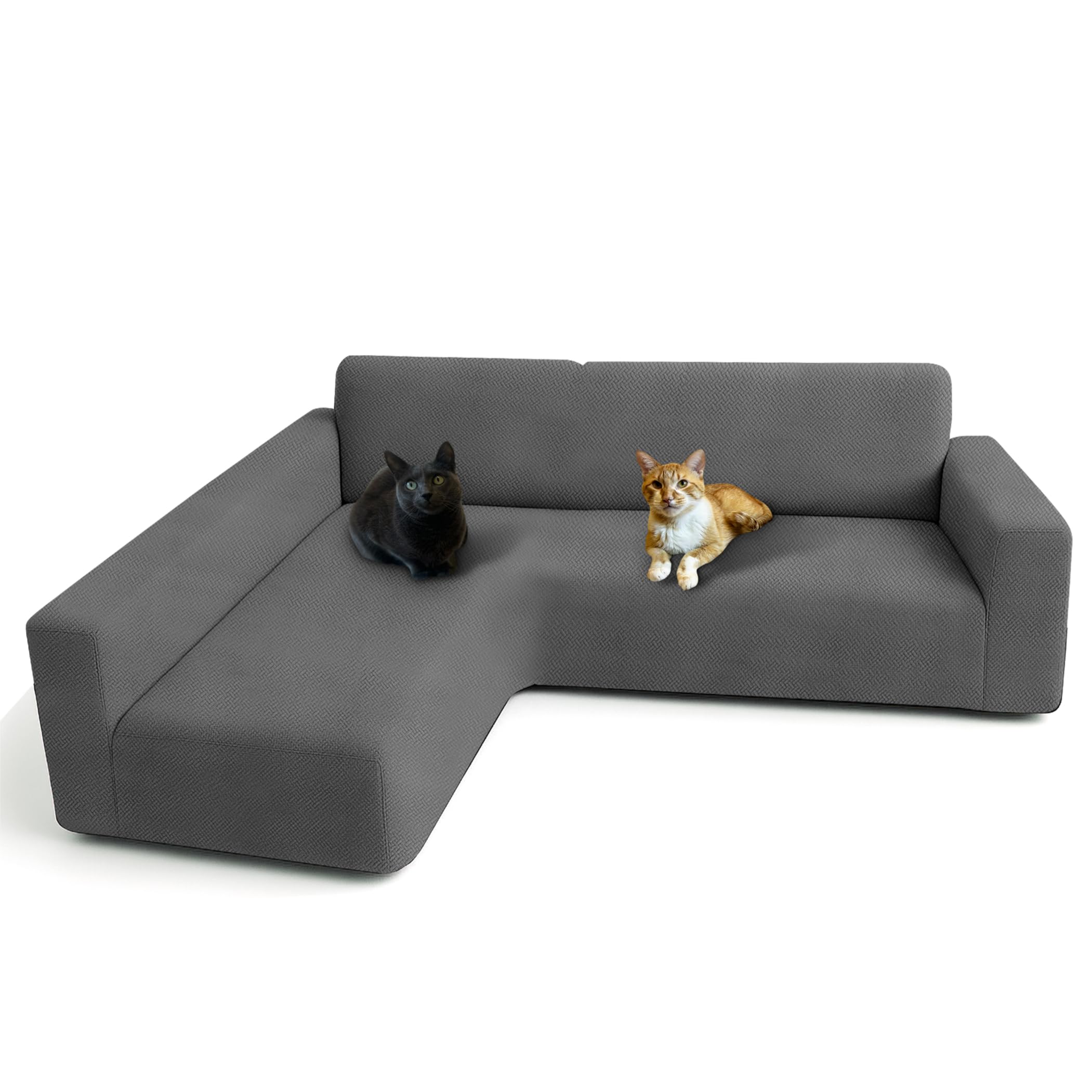 FOCARIS Home Funda Sofa Chaise Longue Protector Ajustable y Repelente al Agua Funda Brazo Largo Izquierdo Gris/Negra (Long. máx. 280 cm) Acolchado 1 Pieza Cubre Sofa Packaging presentación Regalo
