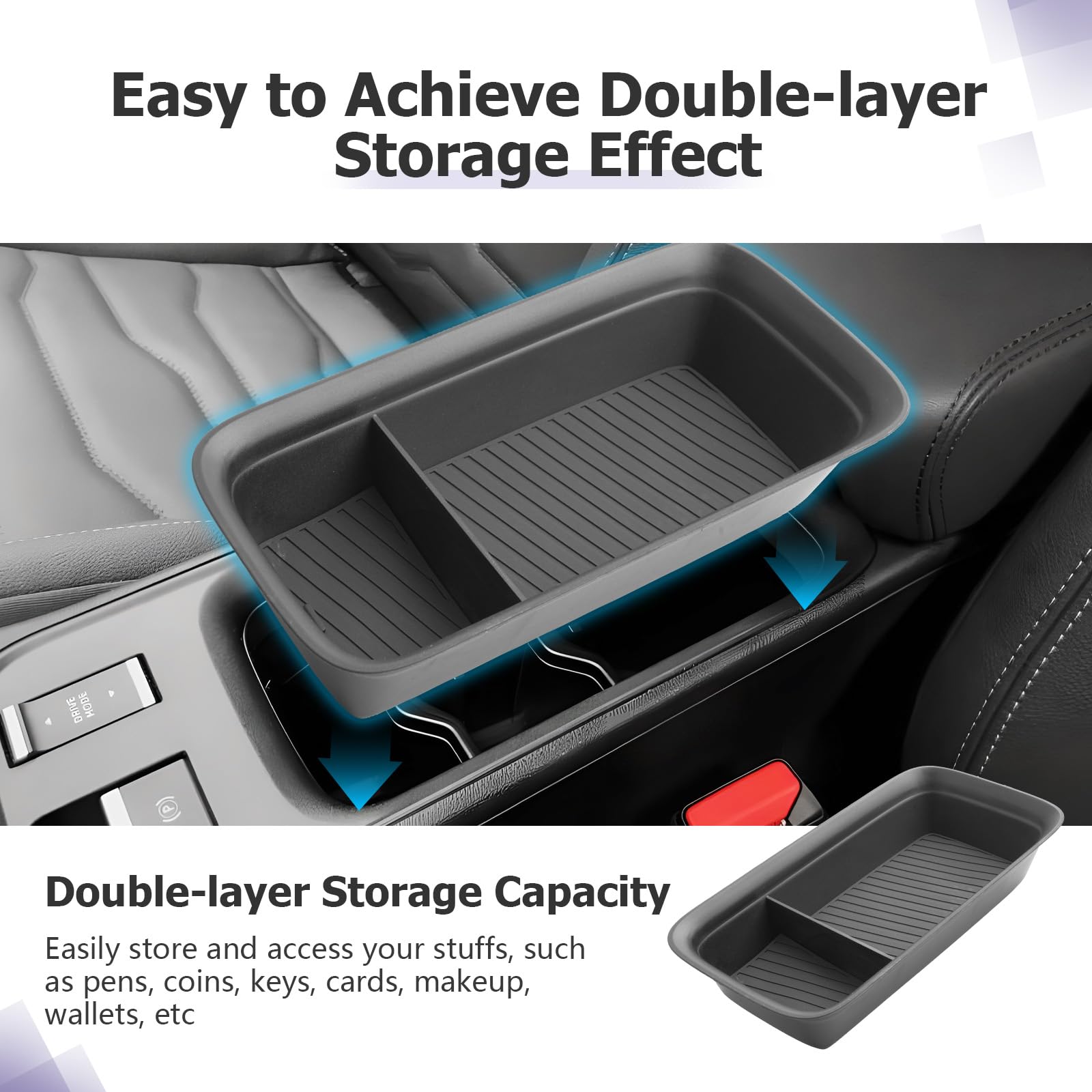 LUWU Compatibile con Jeep Avenger 2023 2024 2025 2026 EV Hybrid Organizer Portaoggetti per Console Centrale Vassoio Sotto il Bracciolo Accessori Avenger